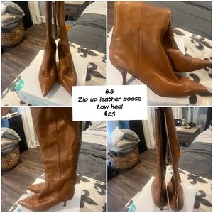 Low heel, leather boots, size 6.5